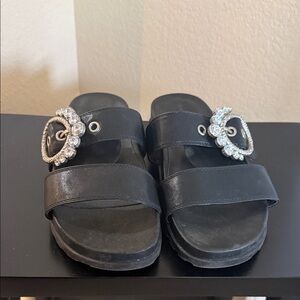 Karl Lagerfeld Black Sandals with Crystal Embellishment